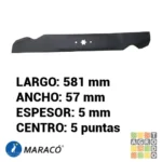 Cuchilla tractor cortacésped 23" MTD 46" 5 puntas Maracó - Imagen 2