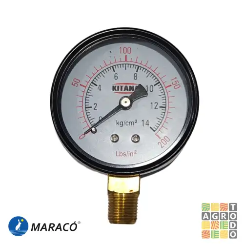07286 Manómetro para Compresor Kitana 14 kg / 200 PSI 40 mm Rosca 1/8" - Imagen 1